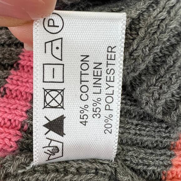 LISA TODD Gray S Sweater Linen Rainbow Striped Rib V-Neck Long Sleeve Pullover - Picture 8 of 8